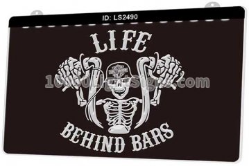 LS2490 Life Behind Bars Motorcycle Skull