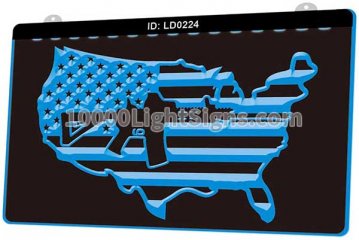 LD0224 American Flag With Machine Gun