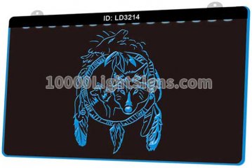 LD3214 Feather Tattoos Dog Wolf