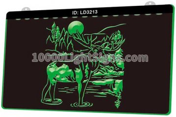 LD3213 Deer River Mountain Trees Moon