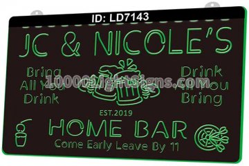 LD7143 Name Personalized Custom Family Home Bar Come Early Leave By 11 Beer