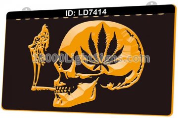 LD7414 Smoke Cannabis Leaf Smiley Skull