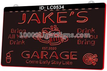 LC0534 Your Names Mug Beer Bar Garage Come Early Stay Late
