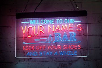 LX1267 Your Names Welcome to Our Bar Kick off Your Shoes and Stay a While