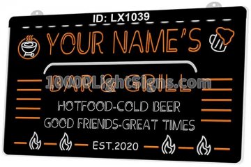 LX1039 Your Names Names Bar Grill Hot Food Cold Beer Friends Great Times