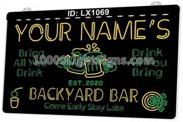 LX1069 Your Names Backyard Bar Come Early Stay Late