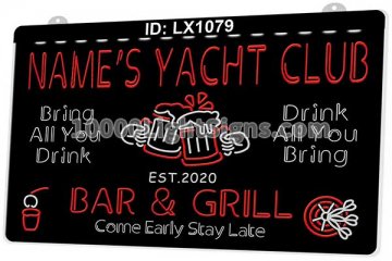 LX1079 Your Names Yacht Club Bar Grill Mug Come Early Stay Late