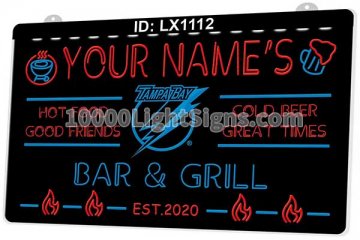 LX1112 Your Names Tampa Bay Lightning Bar Grill Hot Food Good Friends Cold Beer Great Times