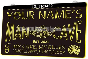 TR3422 Your Names Man Cave My Cave Rules Beer Bar