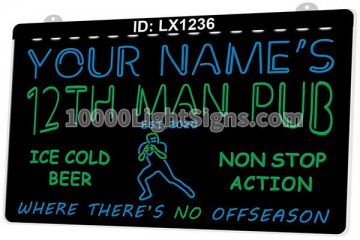LX1236 Your Names 12th Man Pub Ice Cold Beer Non Stop Action