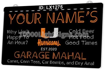 LX1275 Your Names Garage Mahal Miami Hurricanes Mascot