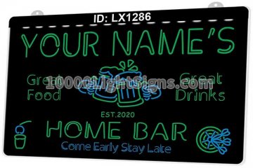 LX1286 Your Names Home Bar Great Food Great Drinks Come Early Stay Late