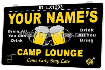 LX1293 Your Names Mug Beer Camp Lounge Come Early Stay Late