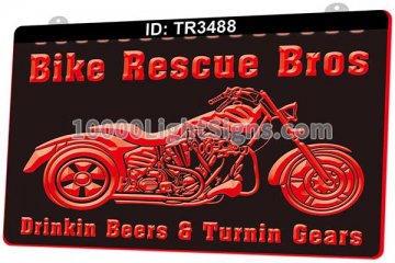 TR3488 BIke Rescue Bros Drinkin Beers Turning Gears Motorcycle